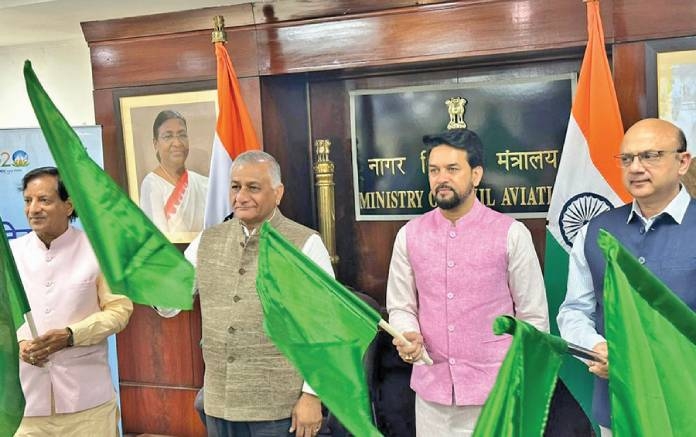 civil-aviation-minister-and-information-and-broadcasting-minister-flagged-off-the-first-indigo-flight-from-delhi-to-dharamshala