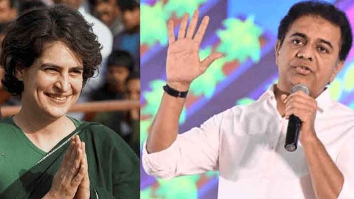 telangana-brs-minister-ktr-slam-priyanka-gandhi-hyderabad-rally